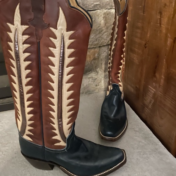 Brown and Navy Custom Rios of Mercedes Cowboy Boots - Picture 2 of 6